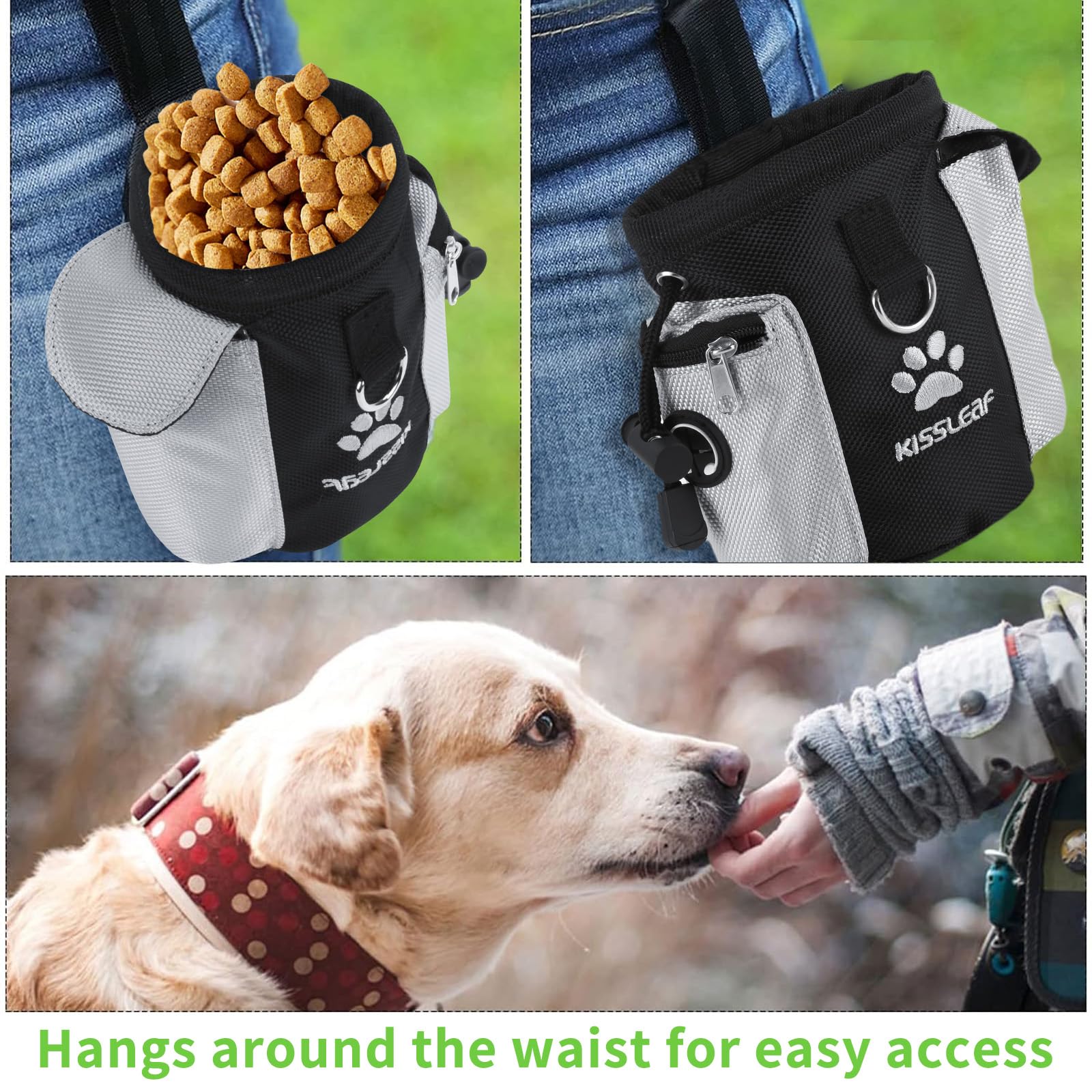 kissleaf Porta Premietti per Cani Multifunzionale Borsa Porta Snack Cane Sacchetto Addestramento Cani Marsupio Premi Cane Porta Sacchi Cibo Cane