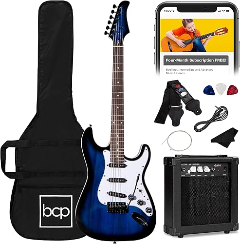 Best Choice Products - Kit de guitarra eléctrica para principiantes, tamaño estándar de 39 pulgadas, con funda, correa, amplificador de 10 W, Azul