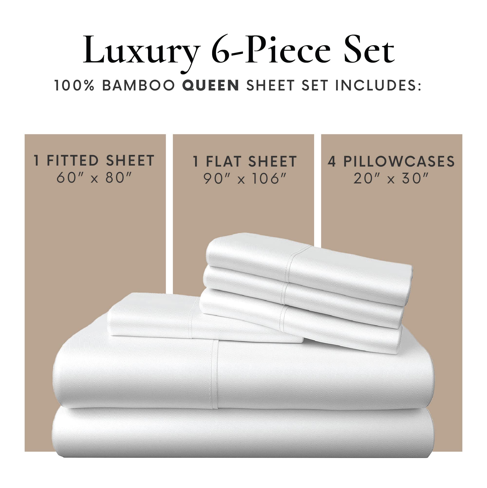 Bamboo Bay Luxury Bamboo Sheets Queen Size 6 Piece Ultra Soft Cooling