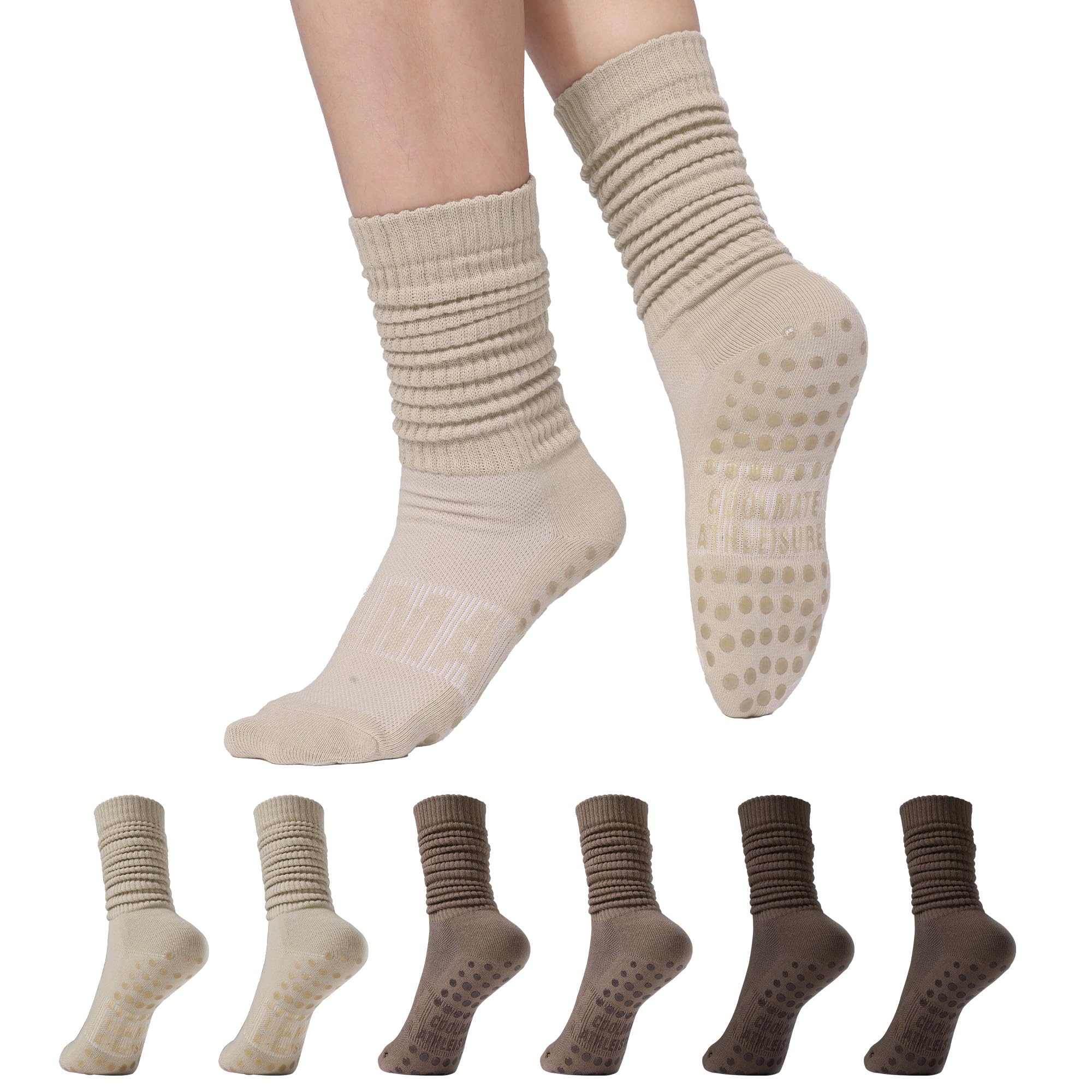 COOLMATE GLOBAL Grip Yoga Pilates Socks for Women, Yoga Pilates Barre, Long Tall Cotton Scrunch Non Slip Socks, Cute Gifts