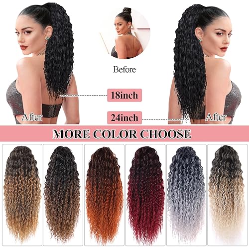 Miniatura 6 de Extensión de cola de caballo rizada Yaki  para mujeres negras, cola de caballo con cordón, extensiones de cabello humano para alimentación de cola