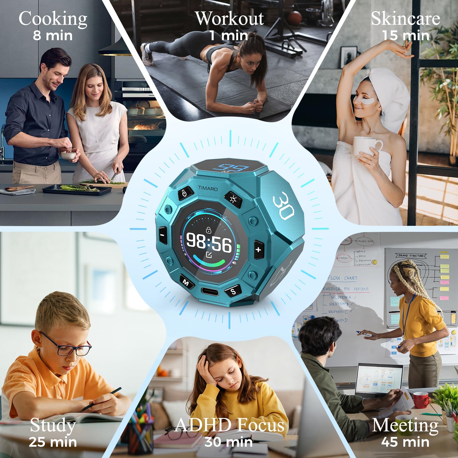 TIMARO Flip Pomodoro Timer mit 3/5/10/25/30 Min. Voreinstellungen, magnetischer Produktivitäts-Timer mit benutzerdefiniertem Countdown & Stoppuhr, visueller Fokusuhr für Studium, Arbeit, ADHS & Kochen