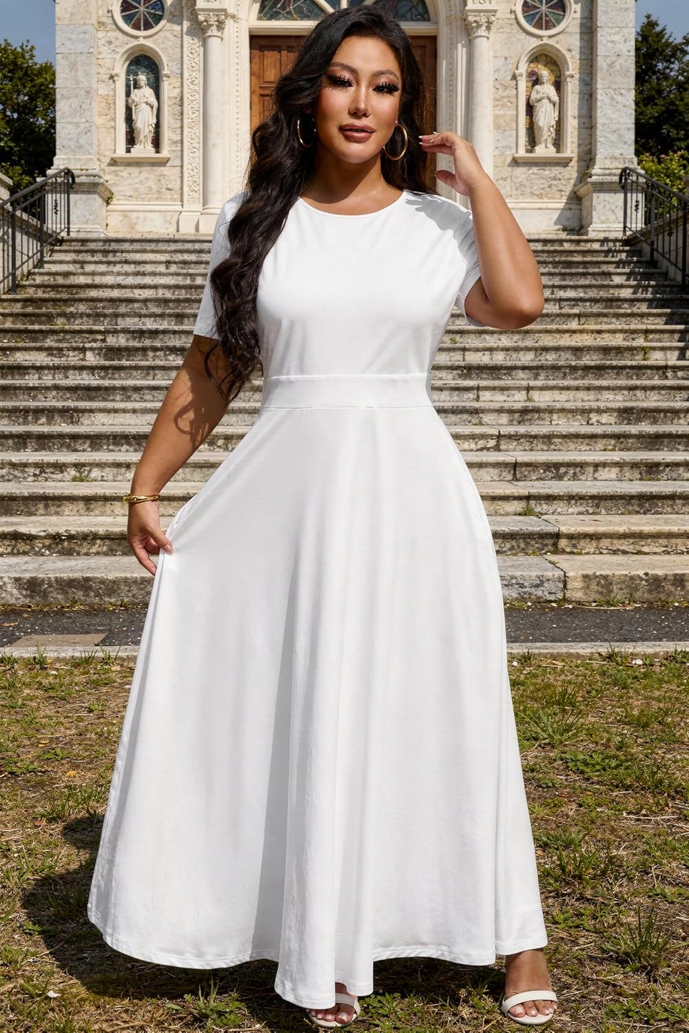 FANDEE Women's Maxi Dress Casual Crewneck Short Sleeve Dresses - Image 3