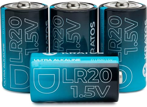 Kratos Power D Batteries | 4 D-Cell Alkaline Batteries, Mercury and Cadmium Free, Long-Lasting, Non-Rechargeable