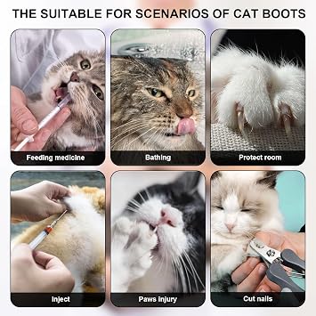4 Pack Breathable Cat Shoes to Prevent Scratcning, Adjustable Only Cats Booties Mittens Socks (Black, M)