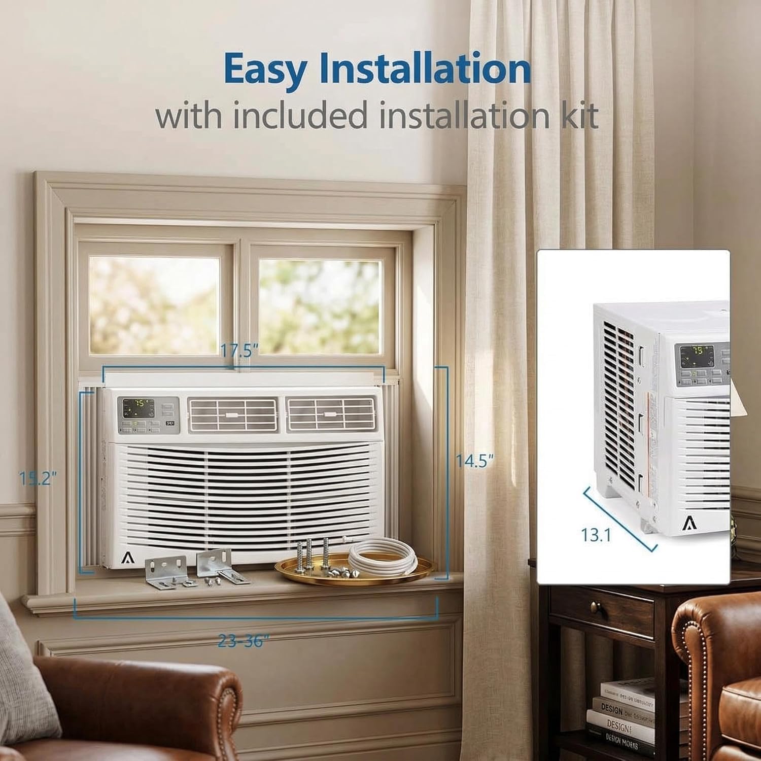 8000 BTU Smart Window Air Conditioner with WiFi & App Control, Ultra Quiet 49dB Window AC Unit Cools up to 350 Sq.ft, 11.5 CEER Energy Efficient, Remote & Voice Control, Dehumidifier
