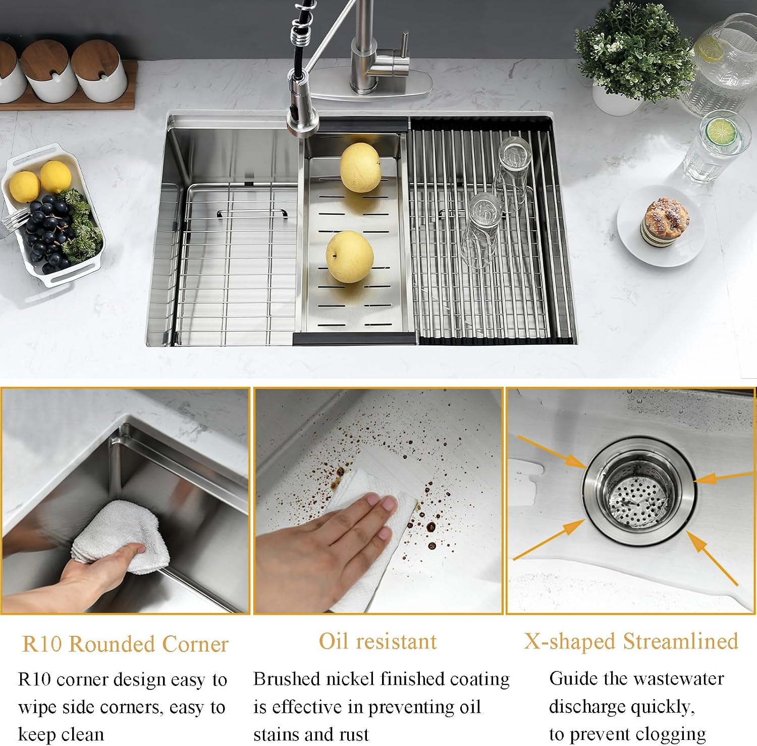 28 Inch Undermount Kitchen Sink, 28x18 Inch Stainless Steel Kitchen Sink Undermount Ledge Workstation 16 Gauge Handmade Commercial 10 Inch Deep Single Bowl Basin with Cutting Board