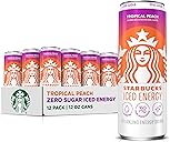 Starbucks Iced Energy Drink, Tropical Peach, Zero Sugar Energy Drink, Plant Based Caffeine, Hydration, Mental Clarity, 12 Fl Oz Cans (Pack of 12)