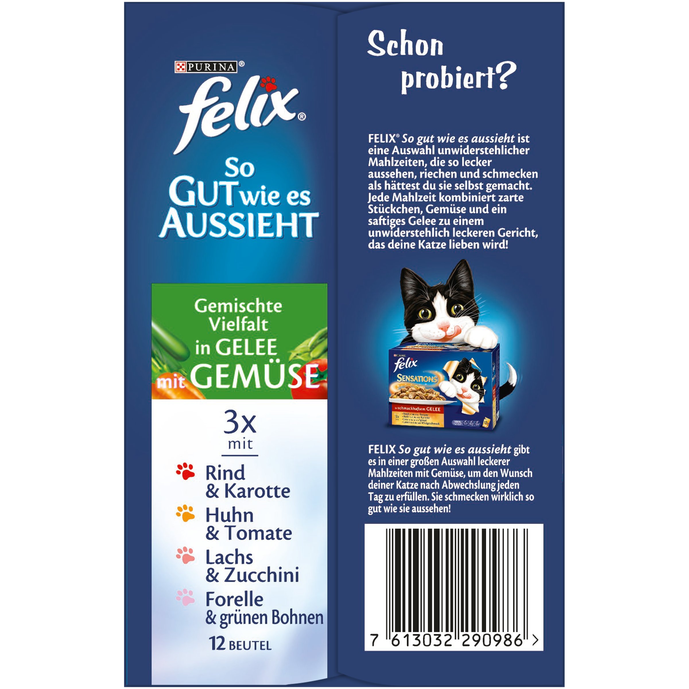 Felix So gut wie es aussieht Fleisch und Fisch Mix mit Gemüse 12 x 100 g Katzenfutter von Purina, 6er Pack (6 x 1.2 kg)