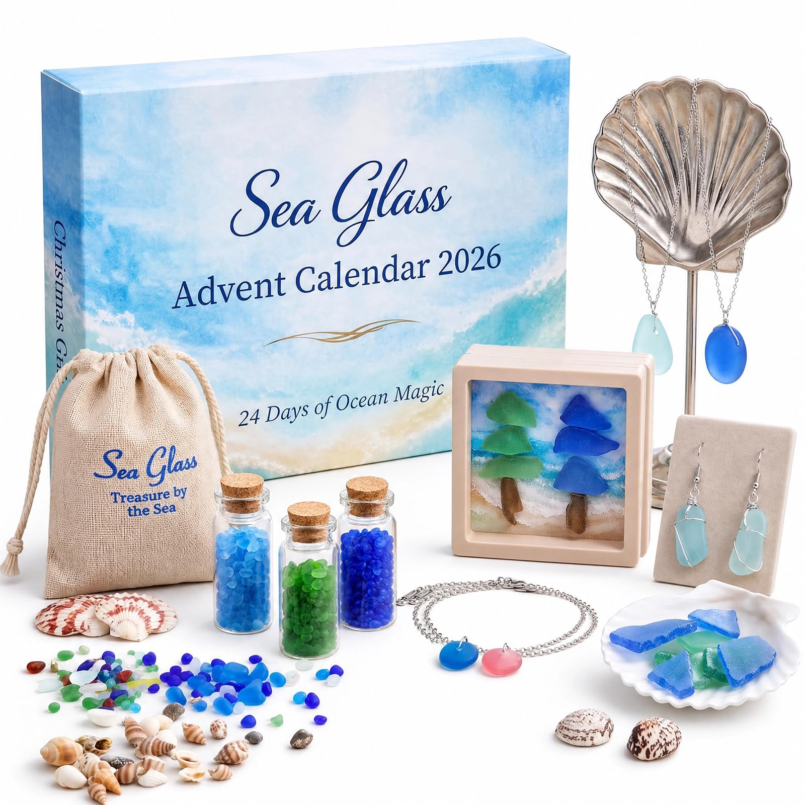 Meerglas-Adventskalender, DIY-Bastelset mit Meeresschätzen für alle