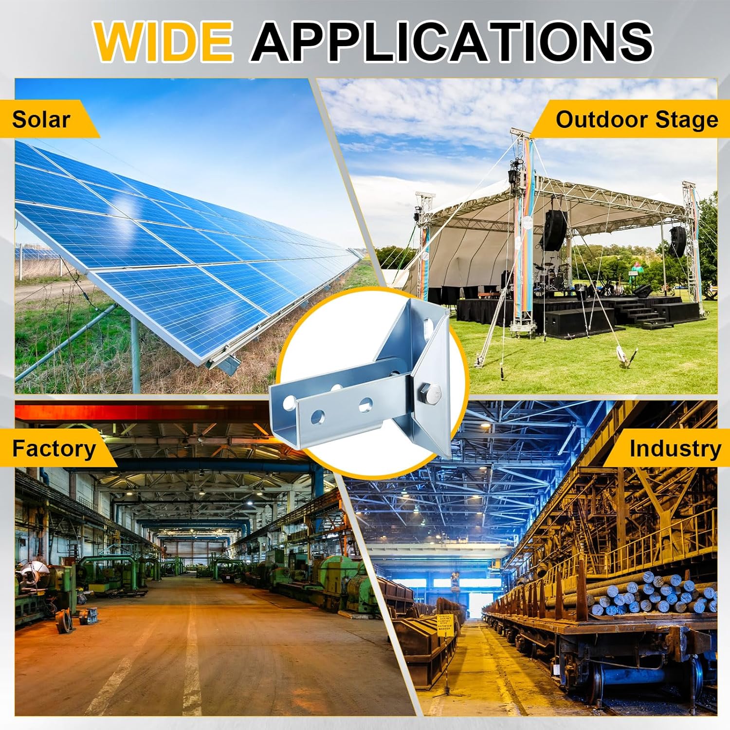 4 Pcs Adjustable Brace Fitting, Fit for 1/2" Bolt in 1-5/8" Strut Channel, Solar Panel Bracket Base 8 Hole Wing 180 Degree Turn Joint Connector Bracket for Mounting and Supporting Solar Panel