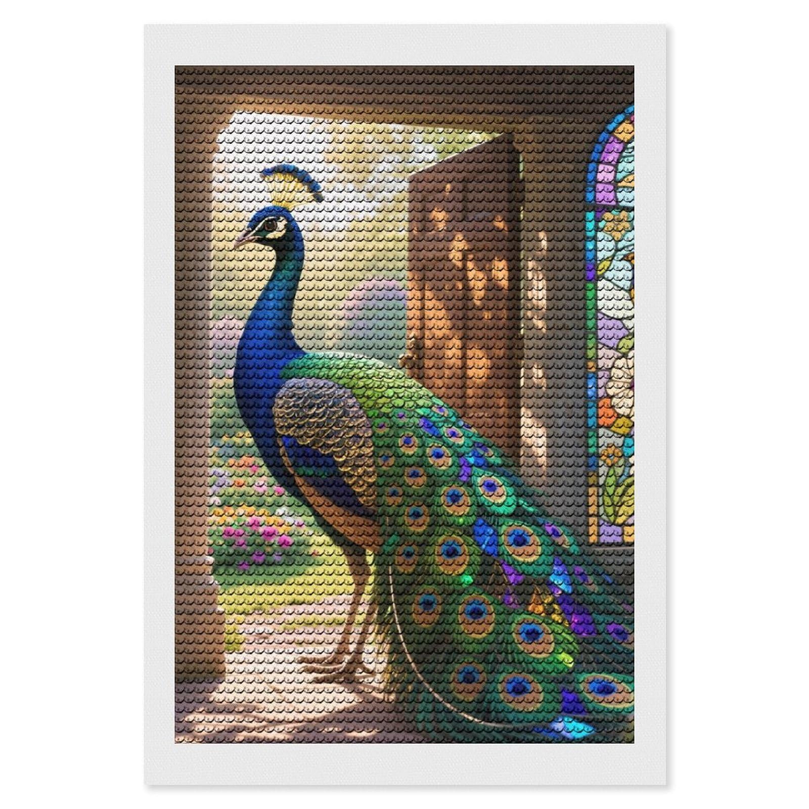 DWVTSLH Stained Glass Peacock Diamond Painting Kits for Adults, Personalized Diamond Photo Art Full Drill, DIY 5D Diamond Art Painting Kits for Beginners, Home Wall Decor 8"x12"