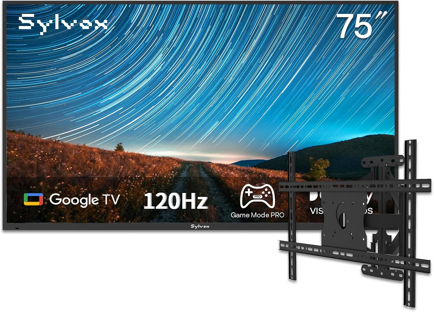 SYLVOX Outdoor TV with Wall Mount & Cover, 75 inch 120Hz 4K Smart TVs, Weatherproof & IP55 Waterproof, Compatible with Google & Dolby Atmos, HDMI 2.1 & USB 3.0, 1000 Nits Outside TV for Gaming