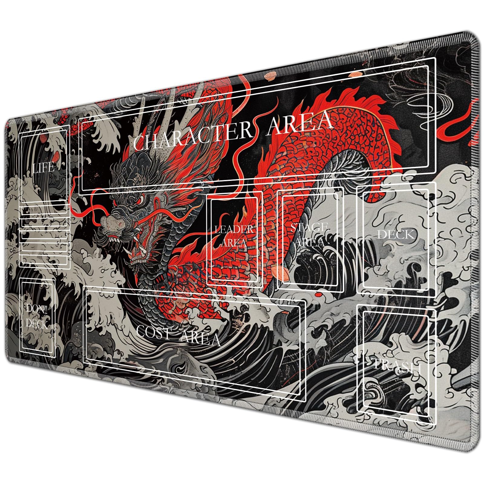 JANENFNA TCG Playmat with Magic Zones 24 x 14 inches Mousepad Compatible for OPCG CCG Trading Card Game Play Mats Smooth Rubber Surface Magic The Gathering Play Mat, Red Dragon Wave โ image 1
