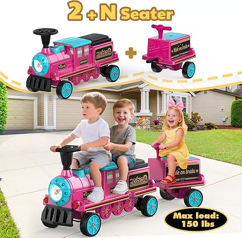 Miniatura 9 de ANPABO Tren de 2 plazas sin pistas, juguete de 12 V con asiento ajustable en altura, almacenamiento adicional, faro, silbato de tren y música,