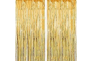 Gold Backdrop Curtain Gold Party Decorations 2 Pack - Gold Foil Tassel Curtain Backdrops