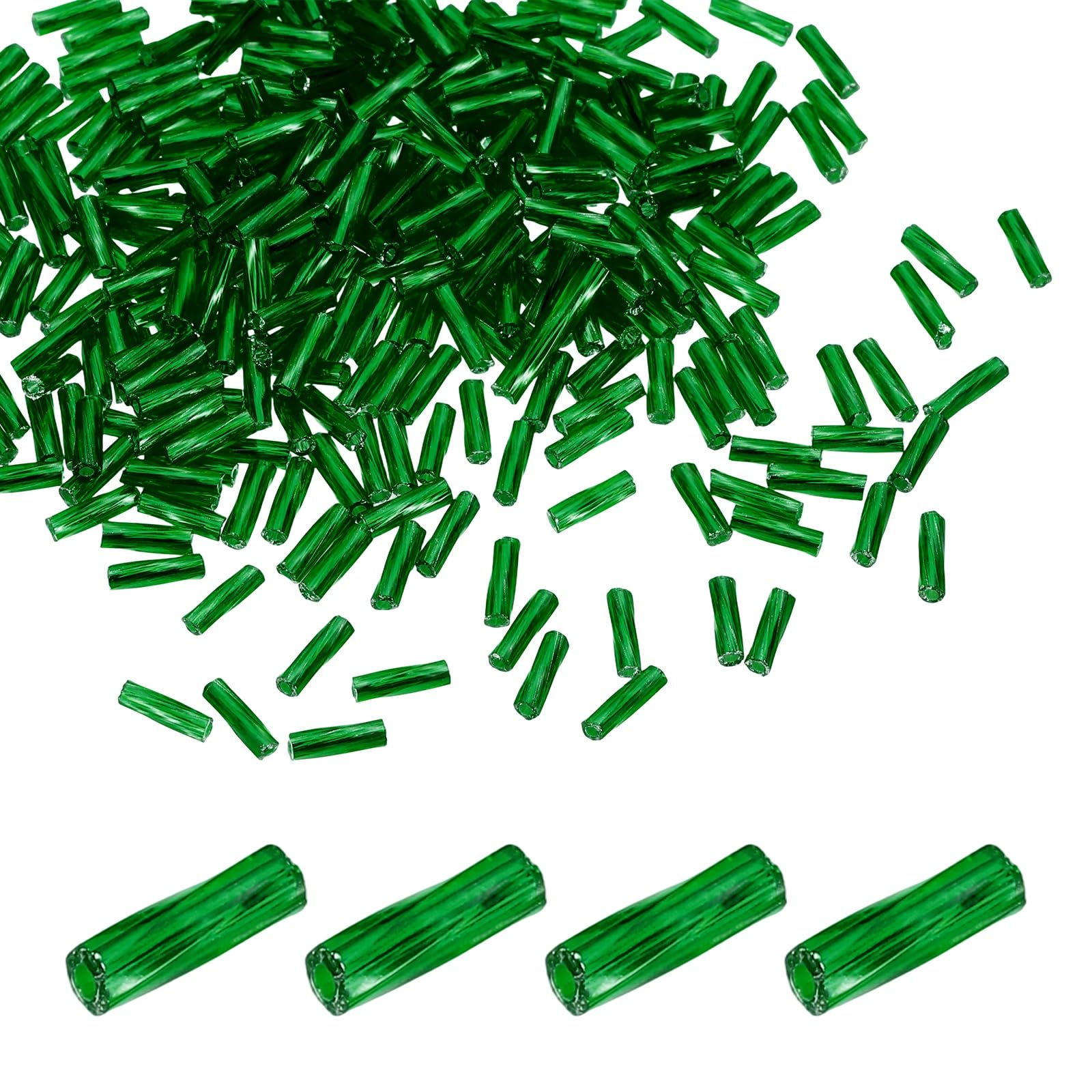 sourcing map 1500Pcs Glass Bugle Beads, 6x2mm Tube Mini Loose Glass Seed Spacer Bead Embroidery Beads for DIY Craft Projects Earrings Necklaces Bracelets Jewelry Making, Dark Green