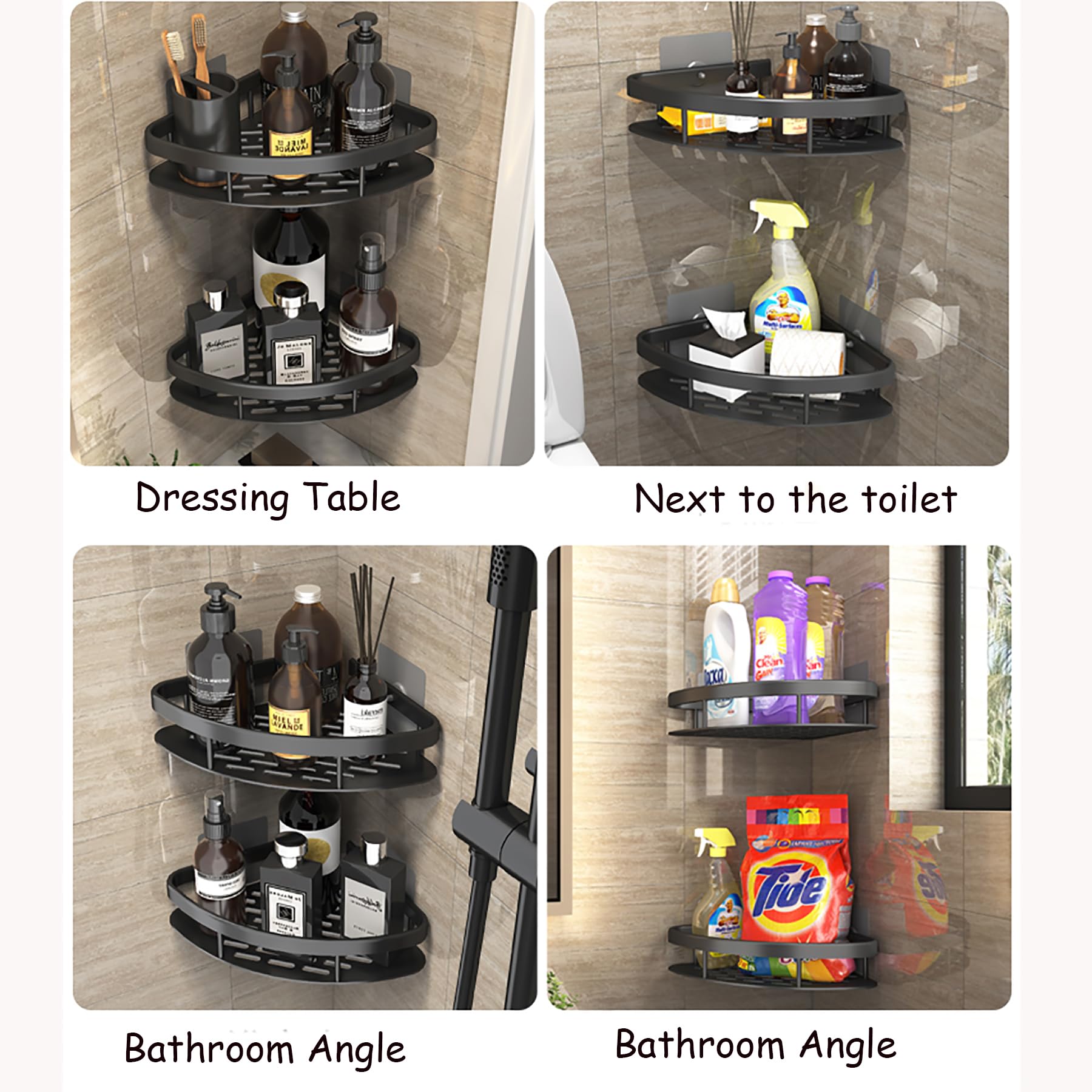 Mensole per Doccia Mensole per Bagno Mensole per Doccia angolari Mensola per Doccia in Acciaio Inox da Parete Organizer Senza Foratura Mensola per Doccia Cestino portaoggetti,Nero,B