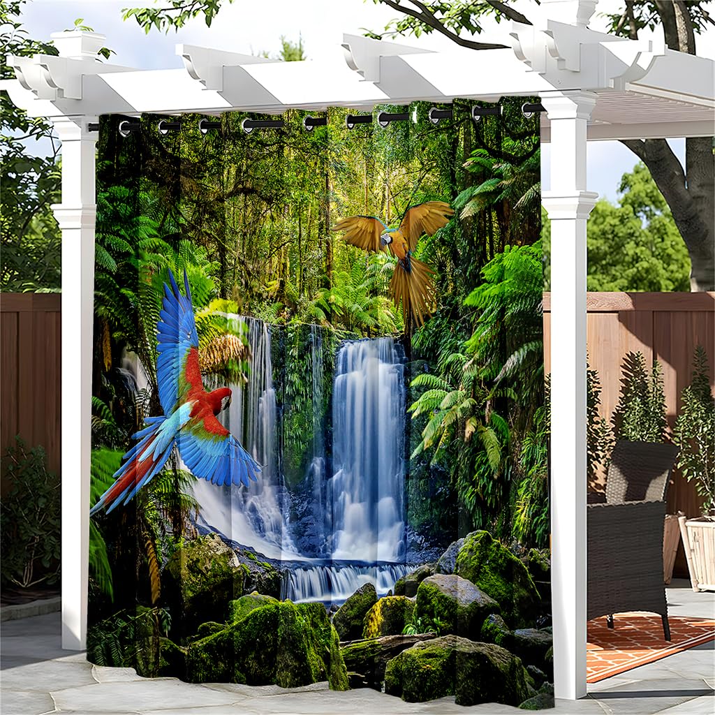 Hiseng Cortina de Exterior Impermeable Cortinas Exterior Porche Cortina Opacas con Ojales, Cortinas Termicas Aislantes Frio y Calor, 1 Piezas Tropical 3D (180x213cm,Paisaje)