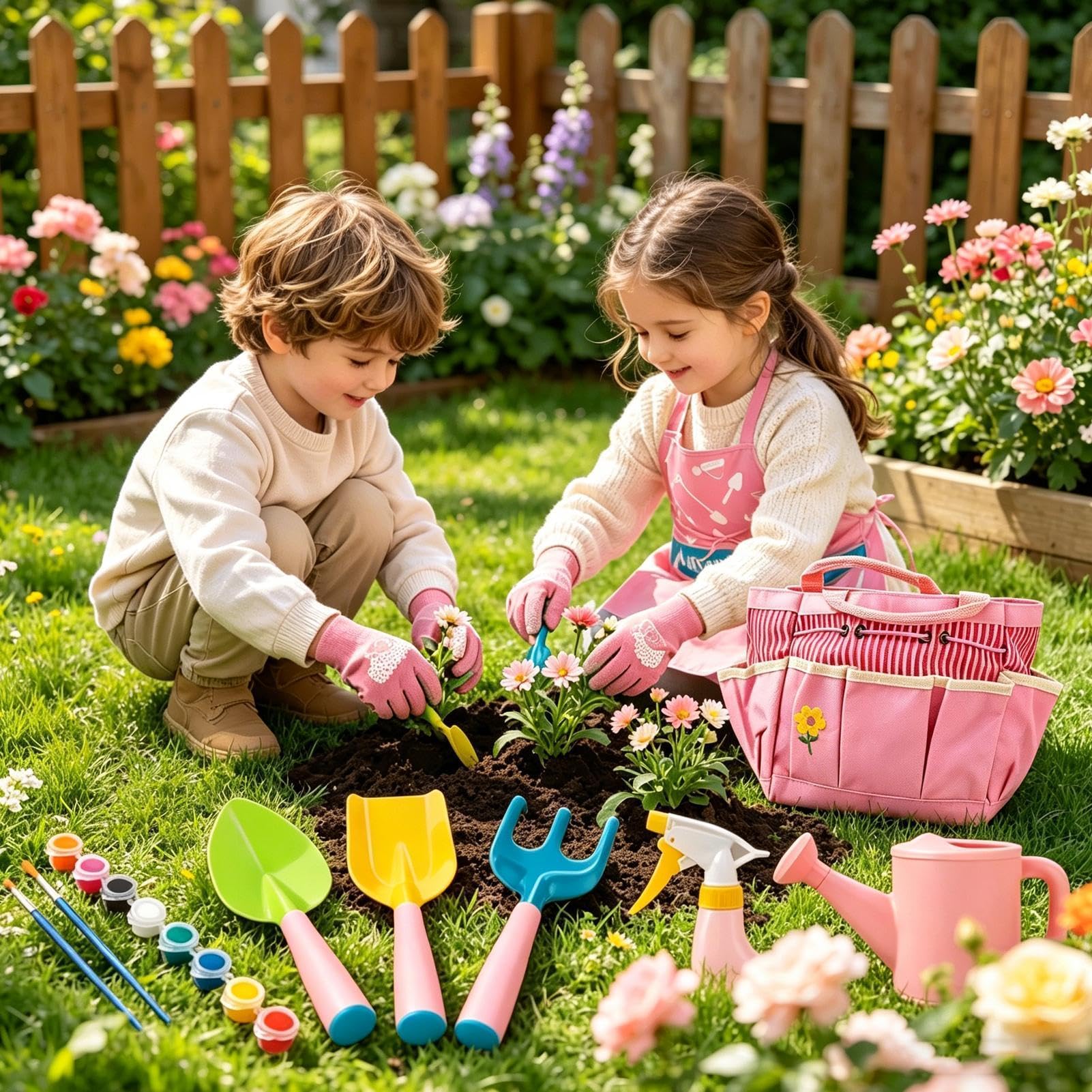 Générique Kit Da Giardinaggio per Giocattoli Esterni Leggeri ed Ergonomici, Attrezzature Da Giardinaggio Giocattolo con Borsa Tote | per Ragazzi Ragazze Famiglia Casa Giardino Presepe