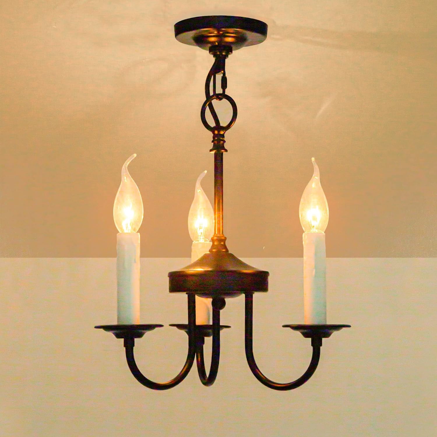 3 Lights Farmhouse Candle Style Chandelier, Rustic Ceiling Pendant Light Fixture for Entryway and Dining Room Kitchen Island