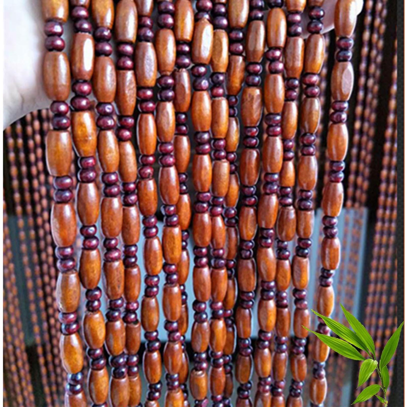 Rideau De Porte Perlé, Rideau De Perles À Brins pour Portes, Rideau De Perles en Bois De Bambou Naturel, Rideau pour Porte Décoratif Suspendu, Panneaux Anti-Mouches,60strands-120x190cm