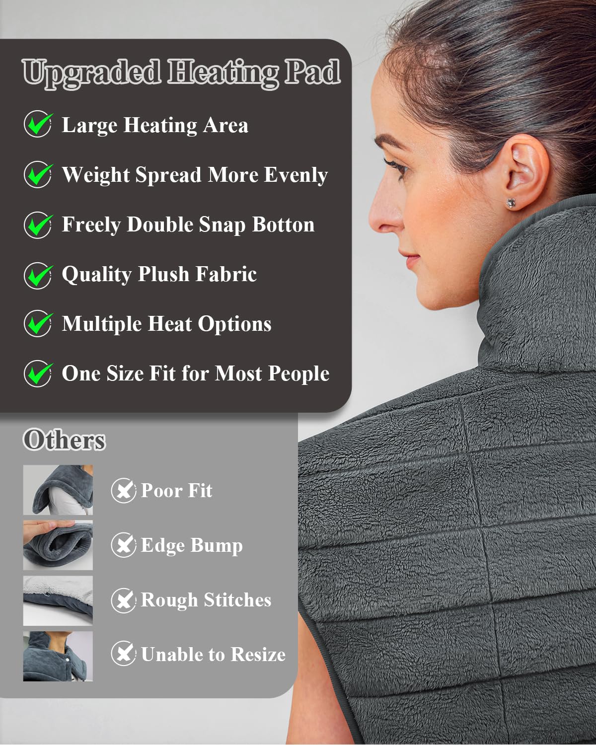 Almohadilla térmica para cuello, hombros y espalda, regalos para el día de la madre para mamá, 24 x 23 XL, envoltura térmica eléctrica grande para aliviar el dolor, regalos para ella, peso de 2 libras