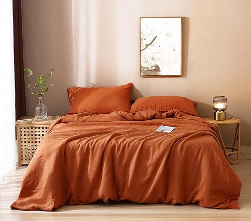 S VICTORY SYMBOL Juego de funda de edredón de lino puro, juego de ropa de cama de 100 % lino francés con 3 piezas lavado a la piedra, 1 funda de