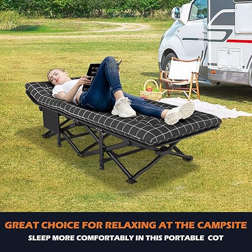 Miniatura 6 de ATORPOK Cuna de camping para adultos con cojín cómodo, cama plegable portátil para dormir, cama plegable ligera con bolsa de transporte para niños