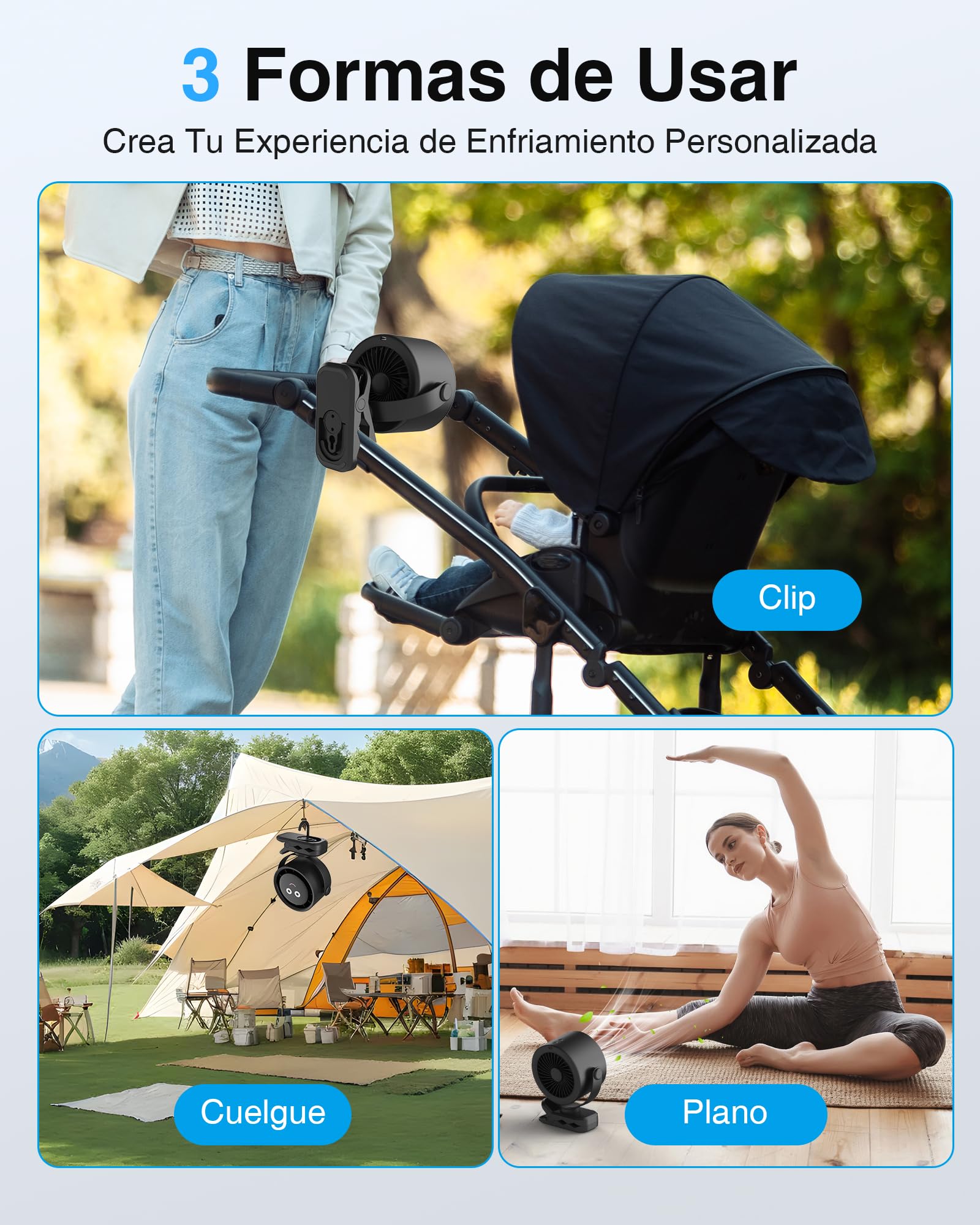 Ventilador Portátil de Clip, Mini Ventiladores de USB Recargable, Rotación de 720 Grados, 5 Velocidades con Pantalla LED, Silencioso Fan de Mesa para Oficina, Hogar, Acampar, Cochecito de Bebé