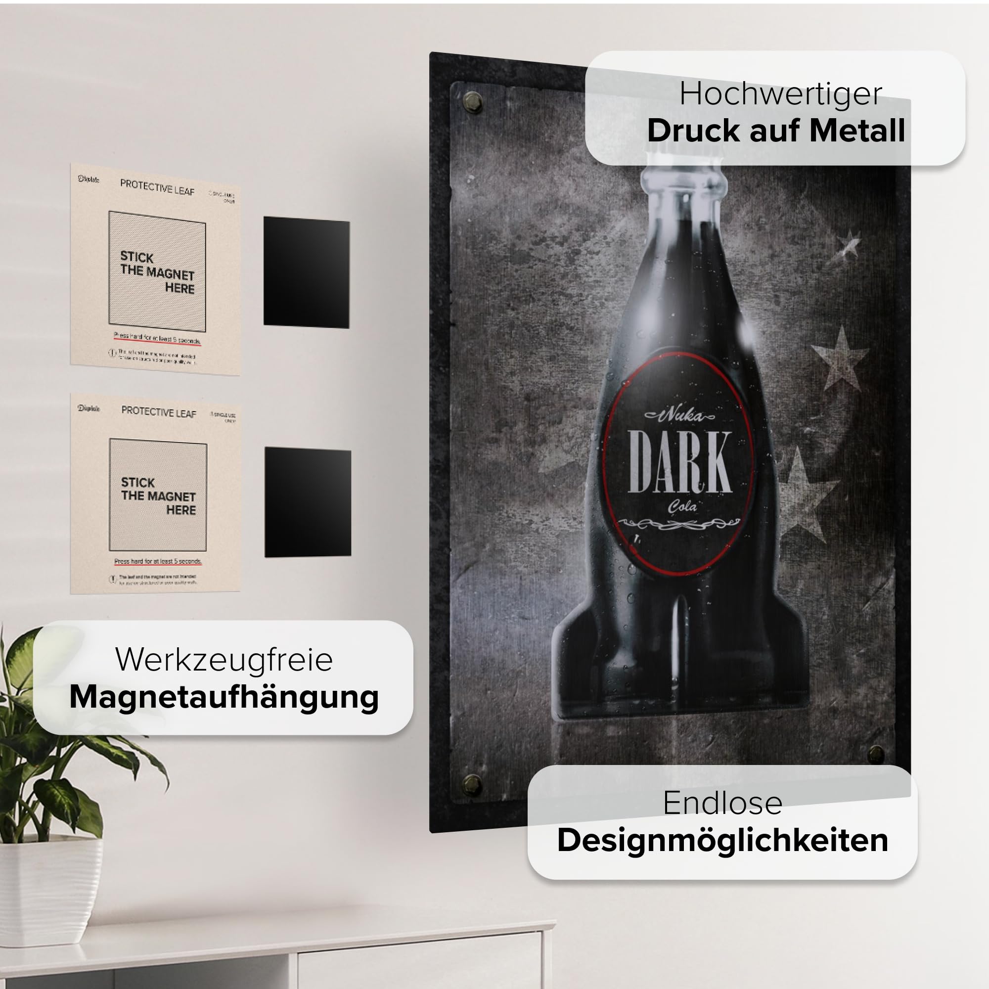 Displate – Poster in metallo – Montaggio magnetico – Fallout – Nuka Cola Dark – Dimensione L – 67,5 x 48 cm