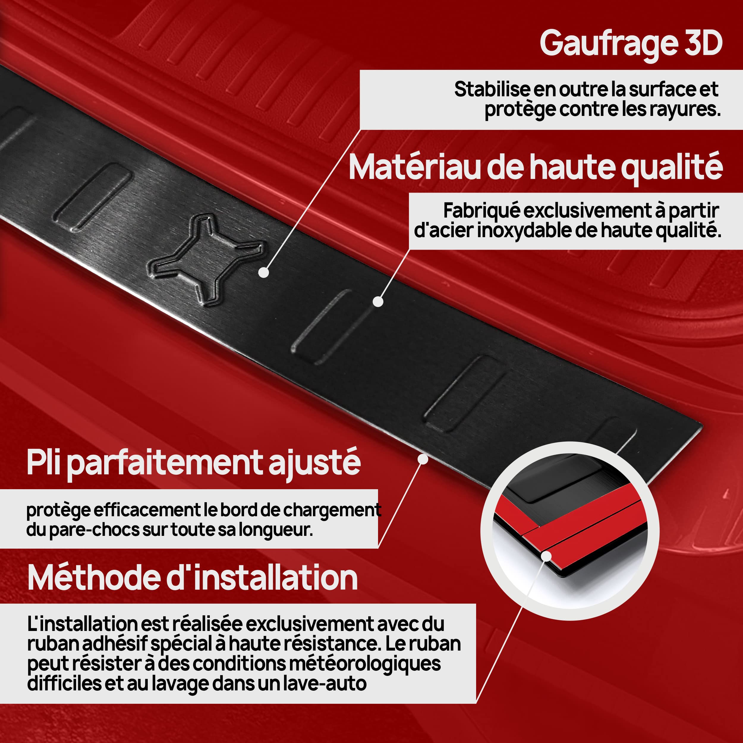 Protection Chargement Coffre CHROMEMASTER | Protection De Pare-Chocs Arrière | Compatible Avec Peugeot 2008 2013-2019 | Acier INOX Brossé, Argent Mat | Protection De Baguette Seuil Coffre Peugeot 208