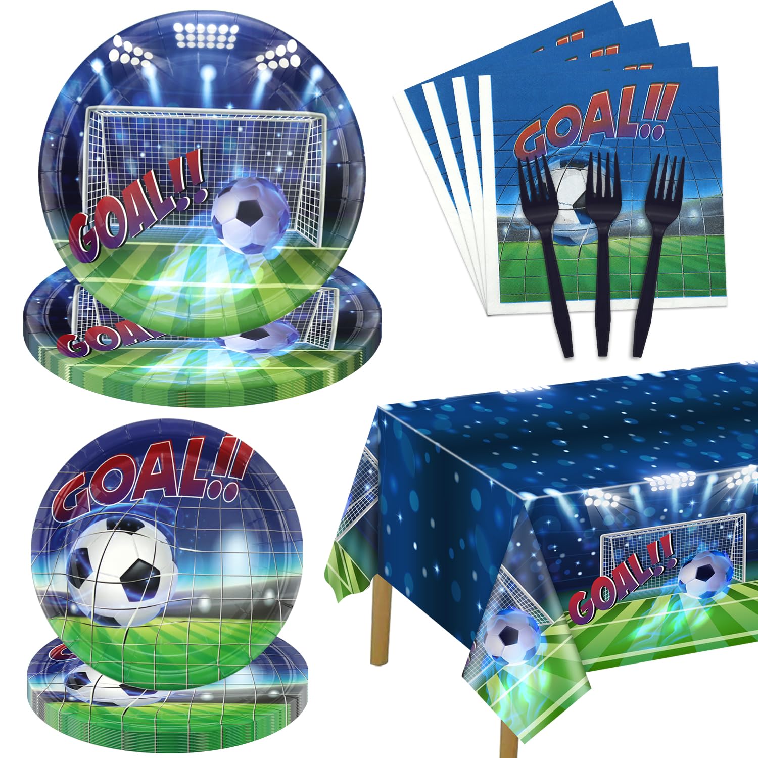 Soccer Party Decorations Plates Napkins Set, 81 Pieces Soccer Birthday Party Decorations with Paper Plates Napkins Forks Soccer Tablecloth for Men