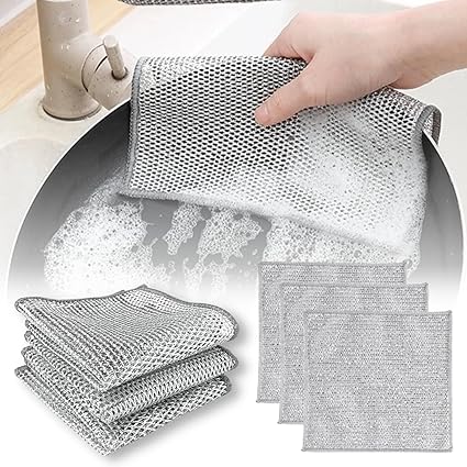 EXOMOON Non Scratch Dish Wash Cloth (Pack of 12), Steel Wire Dish Cloth, Wire Dishwashing Rags for Wet and Dry Stainless Steel Scrubber Non-Scratch Wire Dishcloth for Washing Dishes Sinks Counters