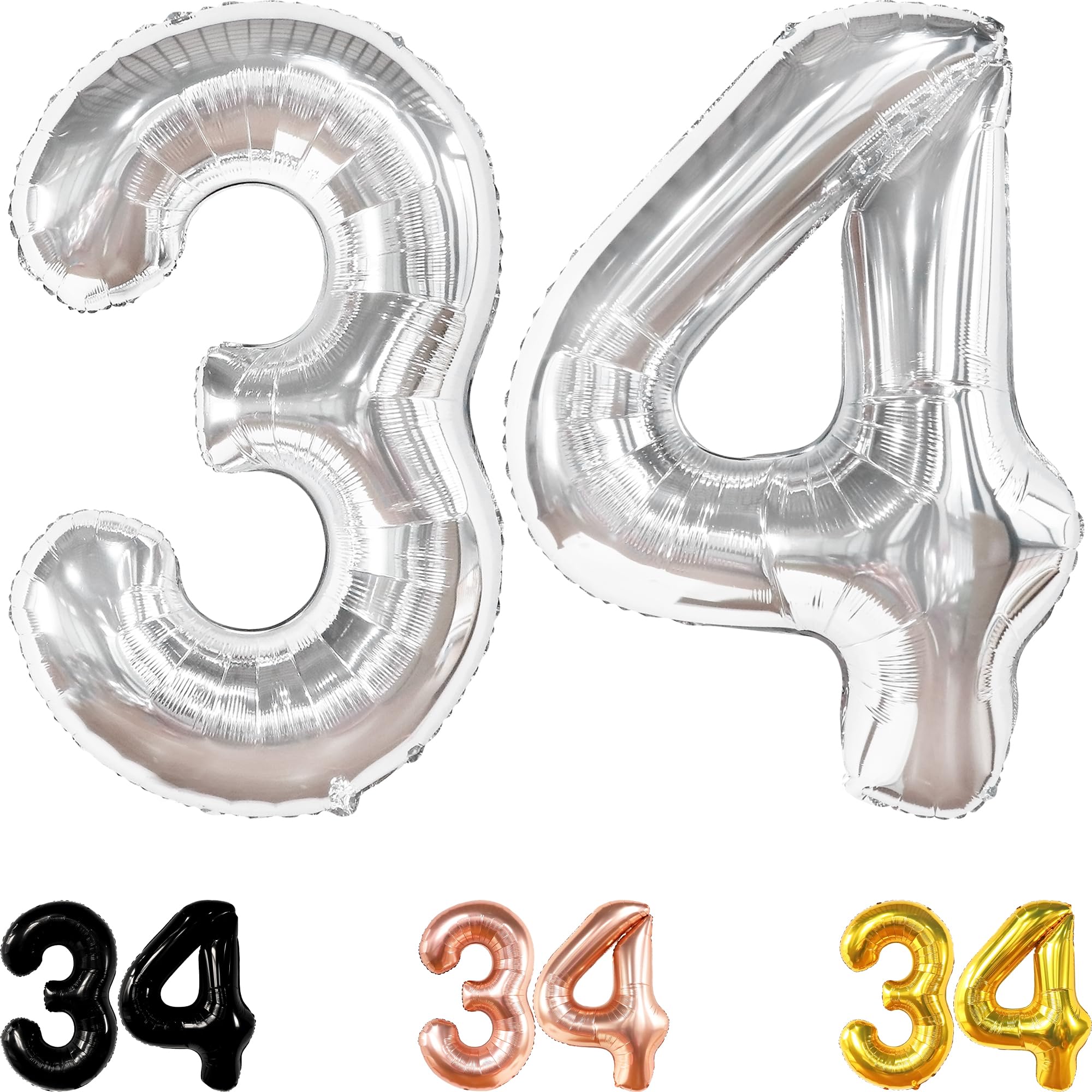 KatchOn Giant 34 Balloon Numbers Set - 40 Inch | 34 Birthday Balloons, Happy 34 Birthday Decorations | Silver Anniversary Decorations