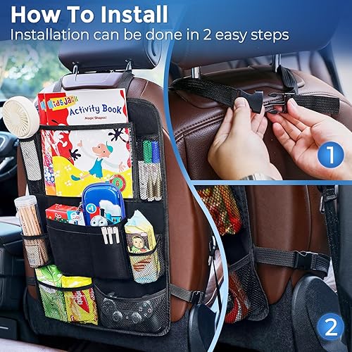 Miniatura 6 de ARANA Organizador de asiento trasero de automóvil para niños, organizador de respaldo de asiento con soporte de pantalla táctil y 10 bolsillos,