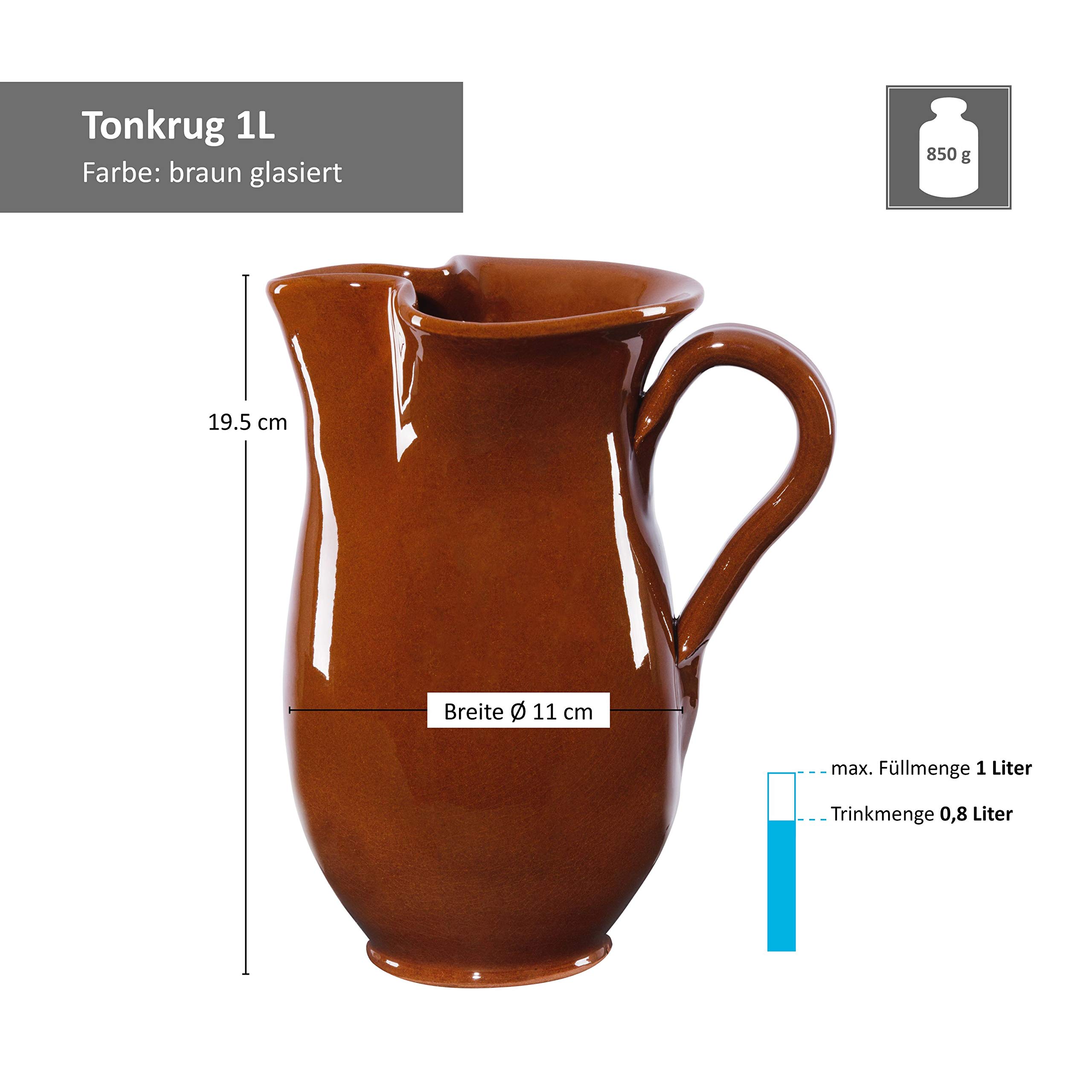 Service 5 Pièces Argile Émaillée : Pichet 1L + 4 Gobelets 175ml - Vaisselle Médiévale Rustique Brun, Vin Hydromel Fête