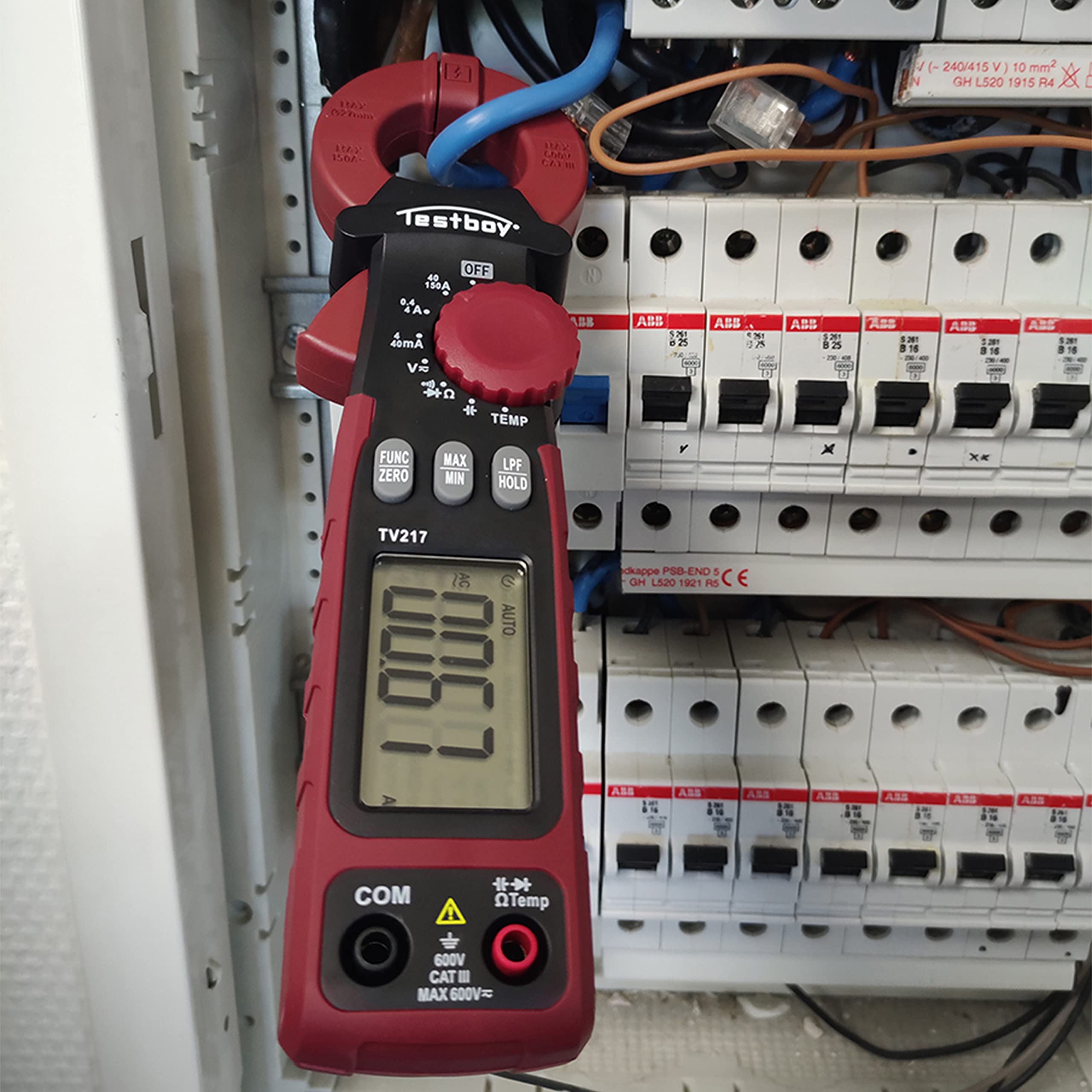 Titel: Testboy TV 217 Leckstromzange, Strommessgerät CAT III 600 V (gut lesbares LCD, Low Pass Filter Modus, T-RMS Messverfahren, mit Signalton, batteriebetrieben), Rot/Schwarz