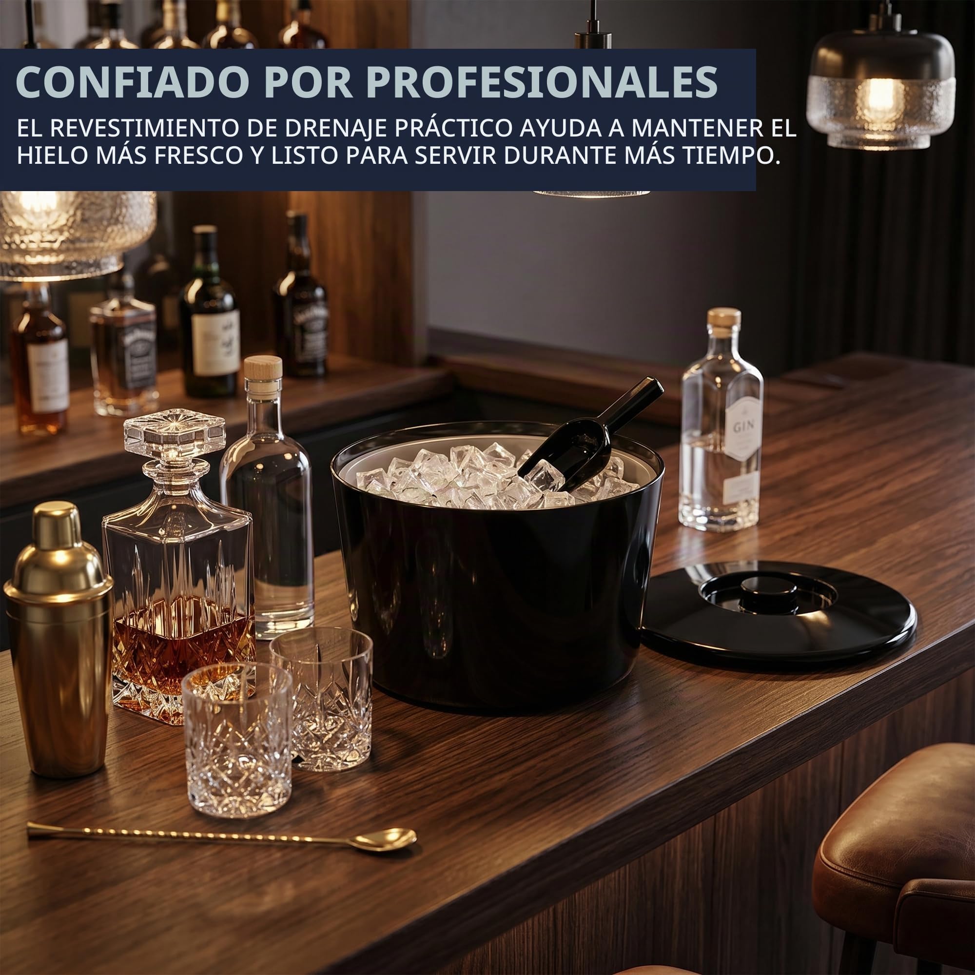 Chabrias Ltd Cubitera de 10 litros con Tapa y Rejilla de Drenaje Extraíble, Recipiente Grande de Plástico sin BPA para Hielo, Fiestas, Bar, Barbacoas y Eventos, Negro
