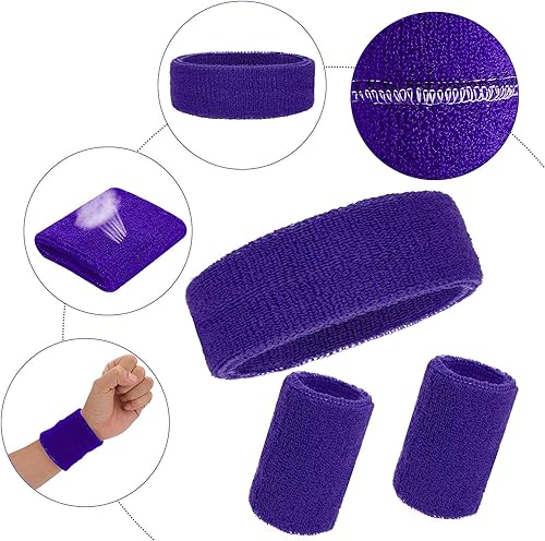 Miniatura 3 de ASTER Juego de 6 muñequeras para la cabeza, incluye 2 diademas deportivas y 4 pulseras deportivas a rayas coloridas para hombres y mujeres