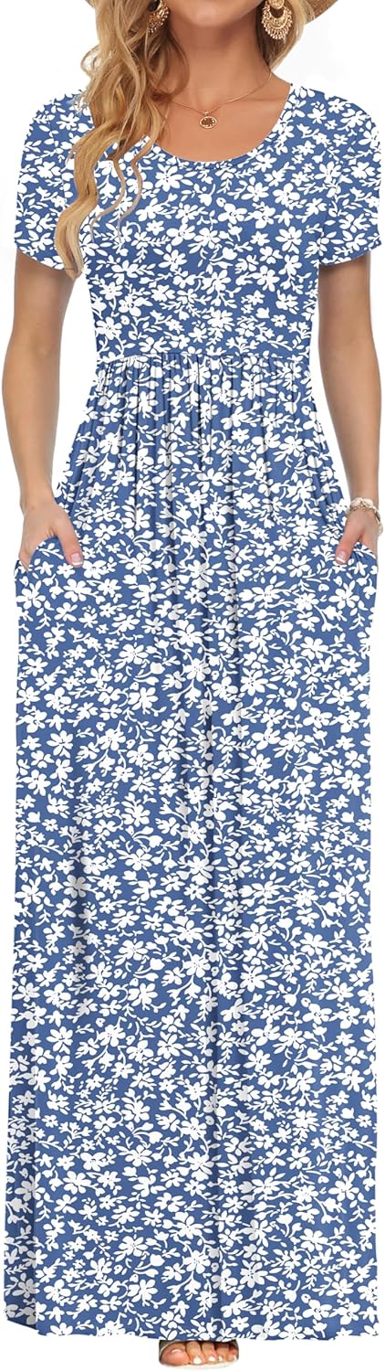 AUSELILY Women's Short Sleeve Loose Plain Casual Long Maxi Dresses for Women 2026