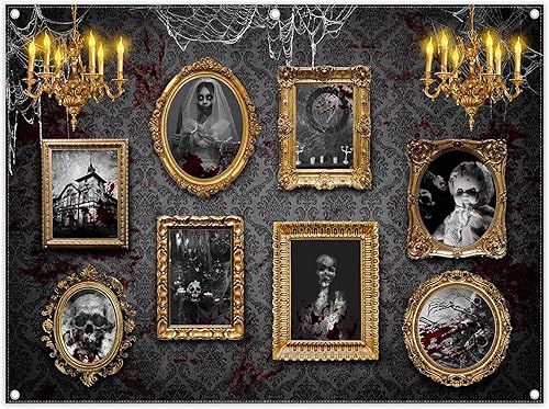 Miniatura 8 de ZTHMOE Telón de fondo de fotografía de casa embrujada de Halloween de 7 x 5 pies, marco de fotos gótico de terror, telaraña aterradora, decoraciones