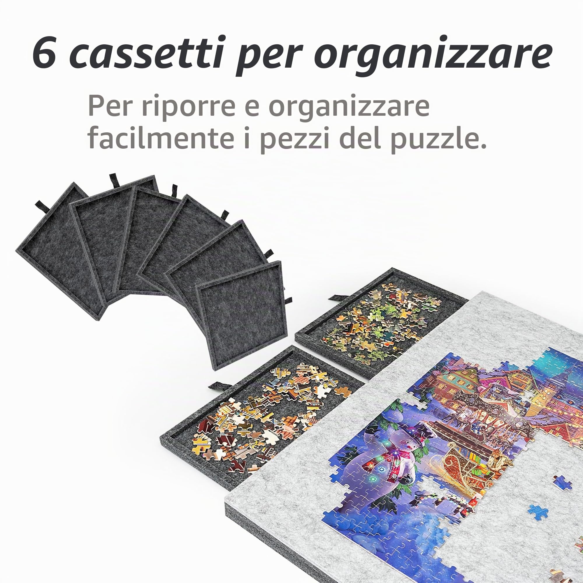 Lavievert Tavola puzzle reversibile 2 in 1 con 6 cassetti e tappetino di copertura, leggera e double-face in feltro per adulti e bambini, tavolo puzzle portatile per giochi fino a 1500 pezzi