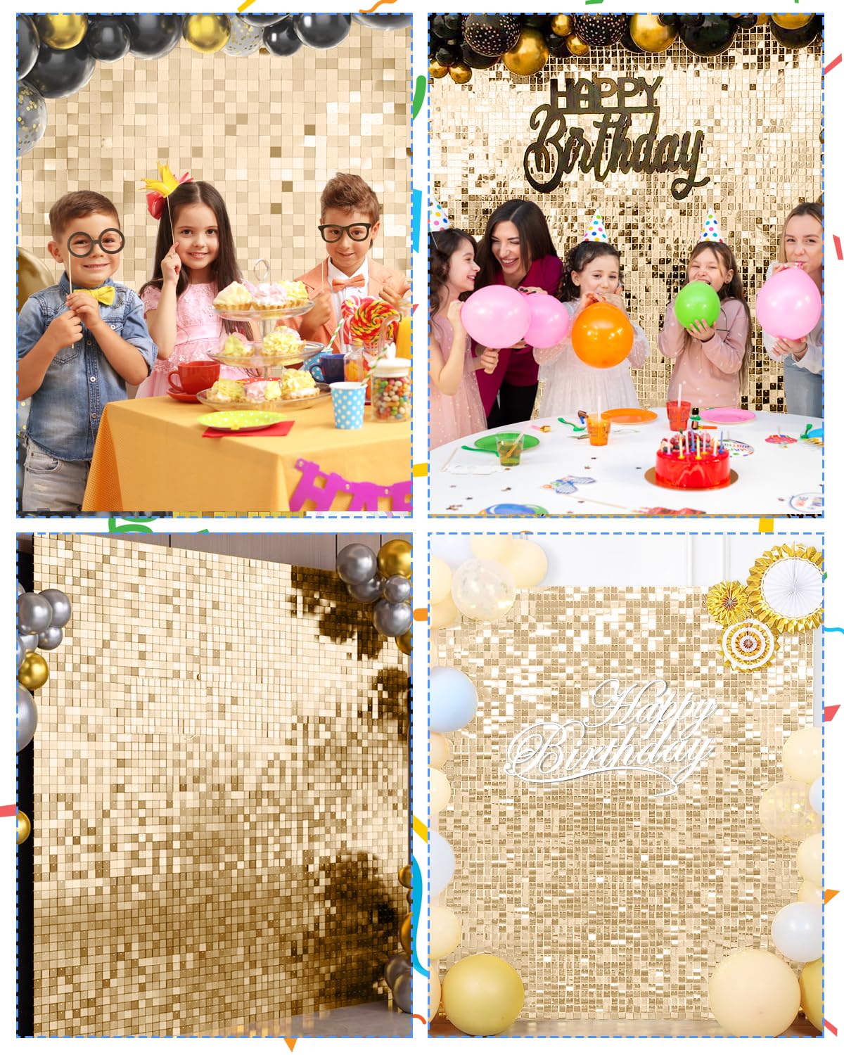 MSDADA 36 Pezzi Pannello Decorativo Parete Oro Chiaro, Fondale a Paillettes per Gender Reveal, Battesimo, Festa a Tema 30x30 cm/pz