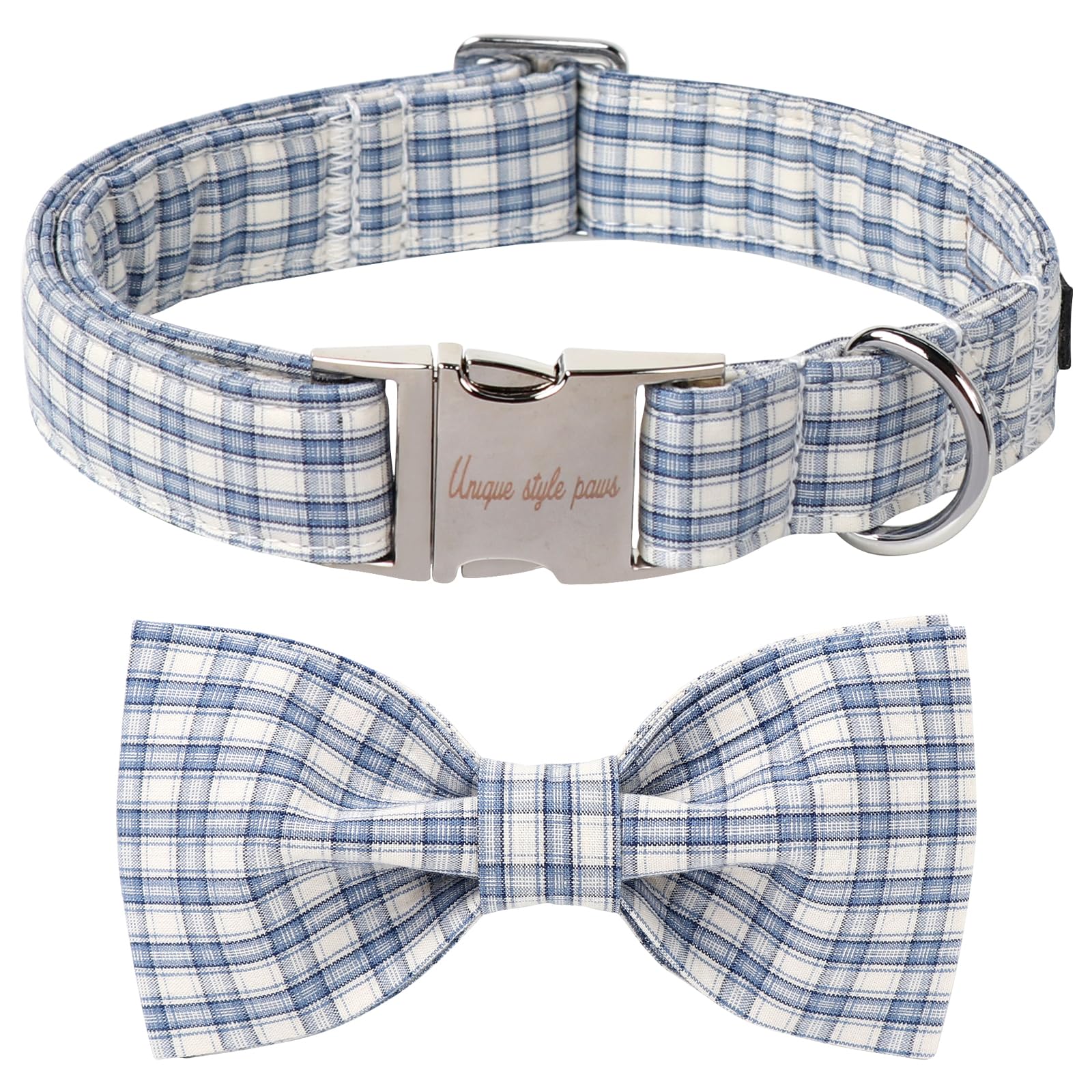 Unique style paws Cotton Dog Collar with Bow Spring Summer Collar with Blue White Grid for Small Medium Large Boys Girls Dogs