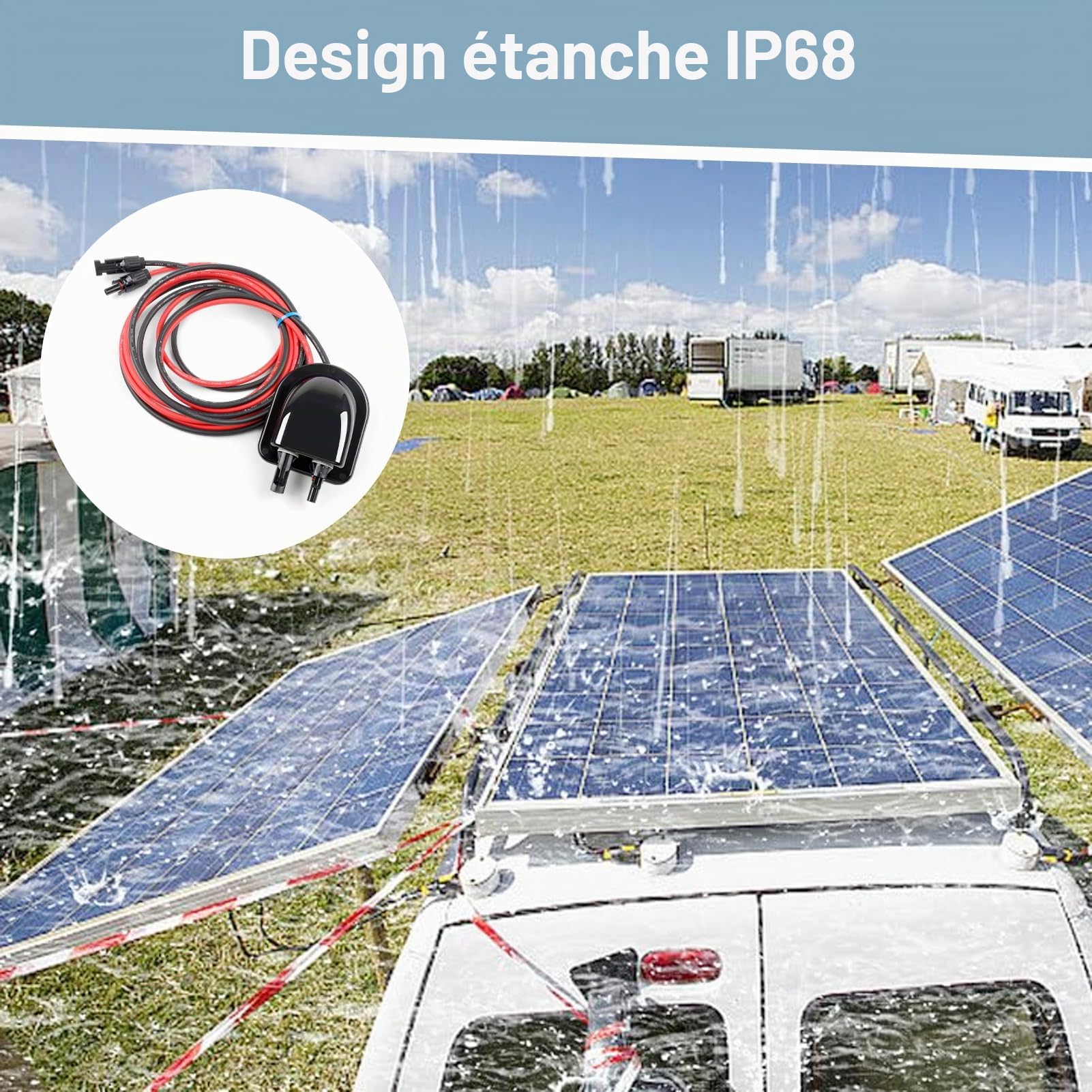 Passe-câble solaire, Passe Toit Etanche Panneau Solaire avec 300 cm Câble pour Camping Car, Caravane et Bateau, Pièces et Accessoires pour Camping Car, connecteur de câble double entrée de câble