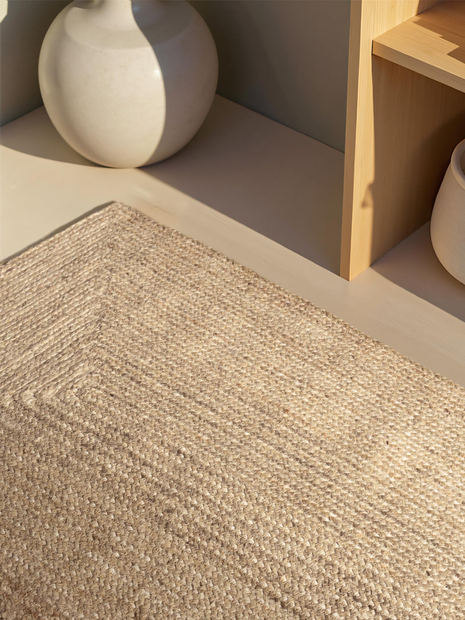 Hanse Home Juno Juteteppich - Natur Wohnzimmerteppich aus 100% Jute, Handgewebt - Robust & Pflegeleicht - Moderner, Boho Naturfaser Teppich, Natur Weiß - 200x300cm