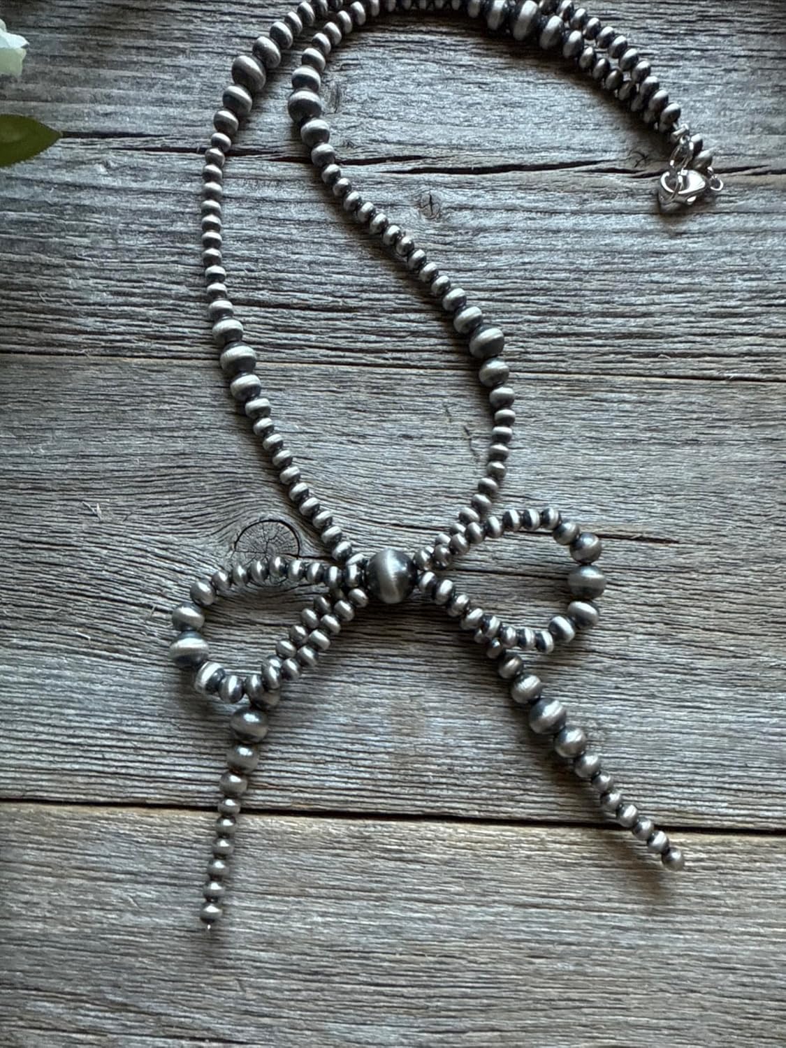 Bow Sterling Silver Multi Graduated Pearls Bead Necklace. 18 Inch. Gift “Navajo Style”