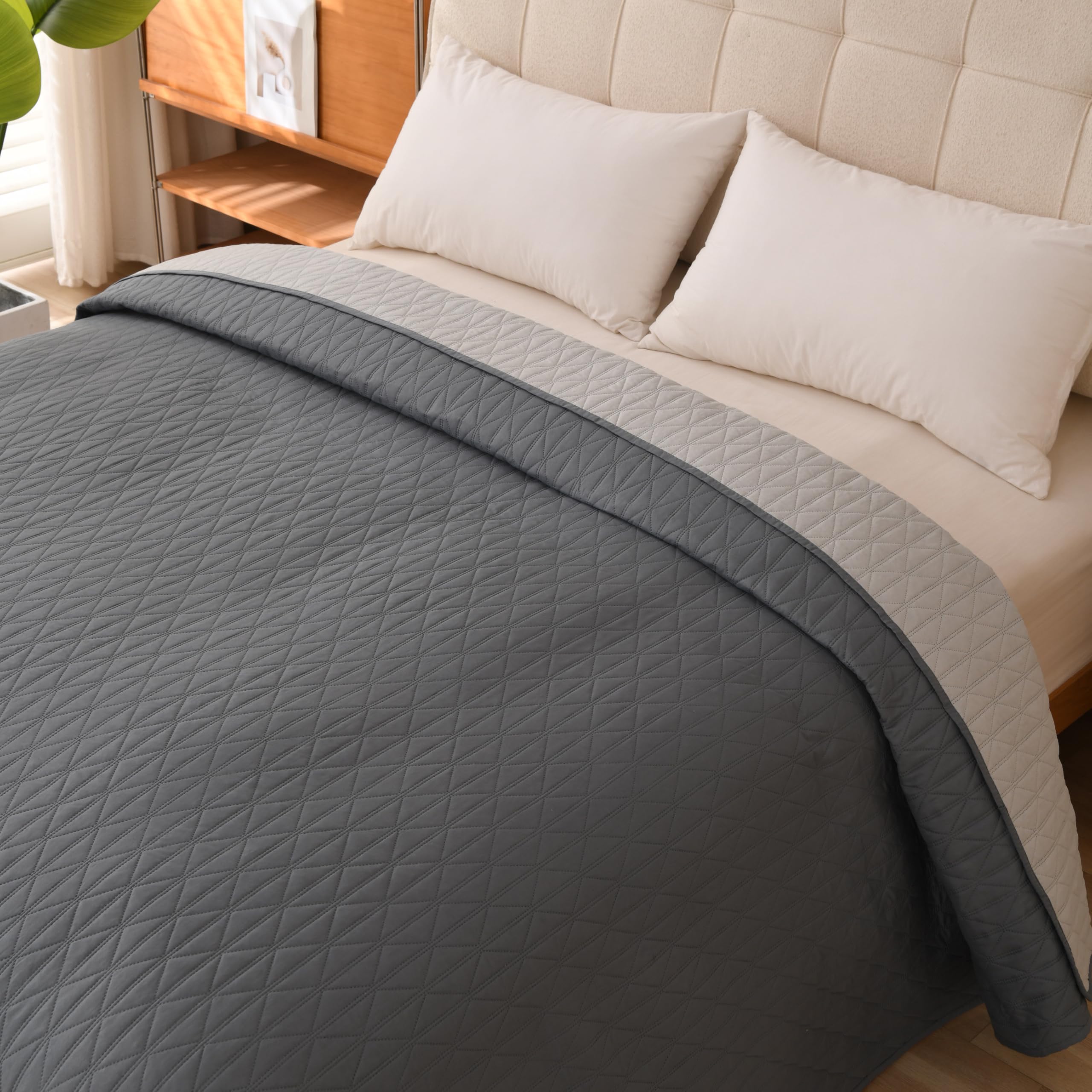 Copriletto Matrimoniale Double Face 240x250 Cm - Microfibra Soffice - Grigio Chiaro/grigio Scuro - Anallergico E Lavabile - Foto 7