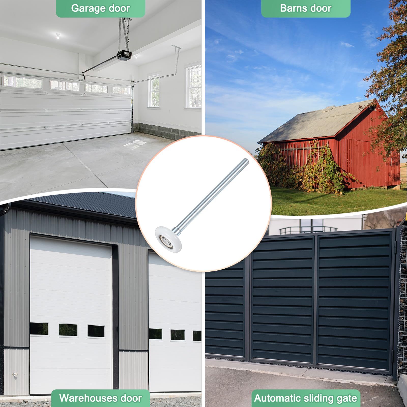 M METERXITY 4 Pcs Rullini Nylon Per Porte Garage 1.8"/ 46mm Rullini Silenziosi Per Porte Garage Con Stelo 190 Mm Cuscinetto Di Precisione Sigillato 6200zz 8 Sfere [Bianco]